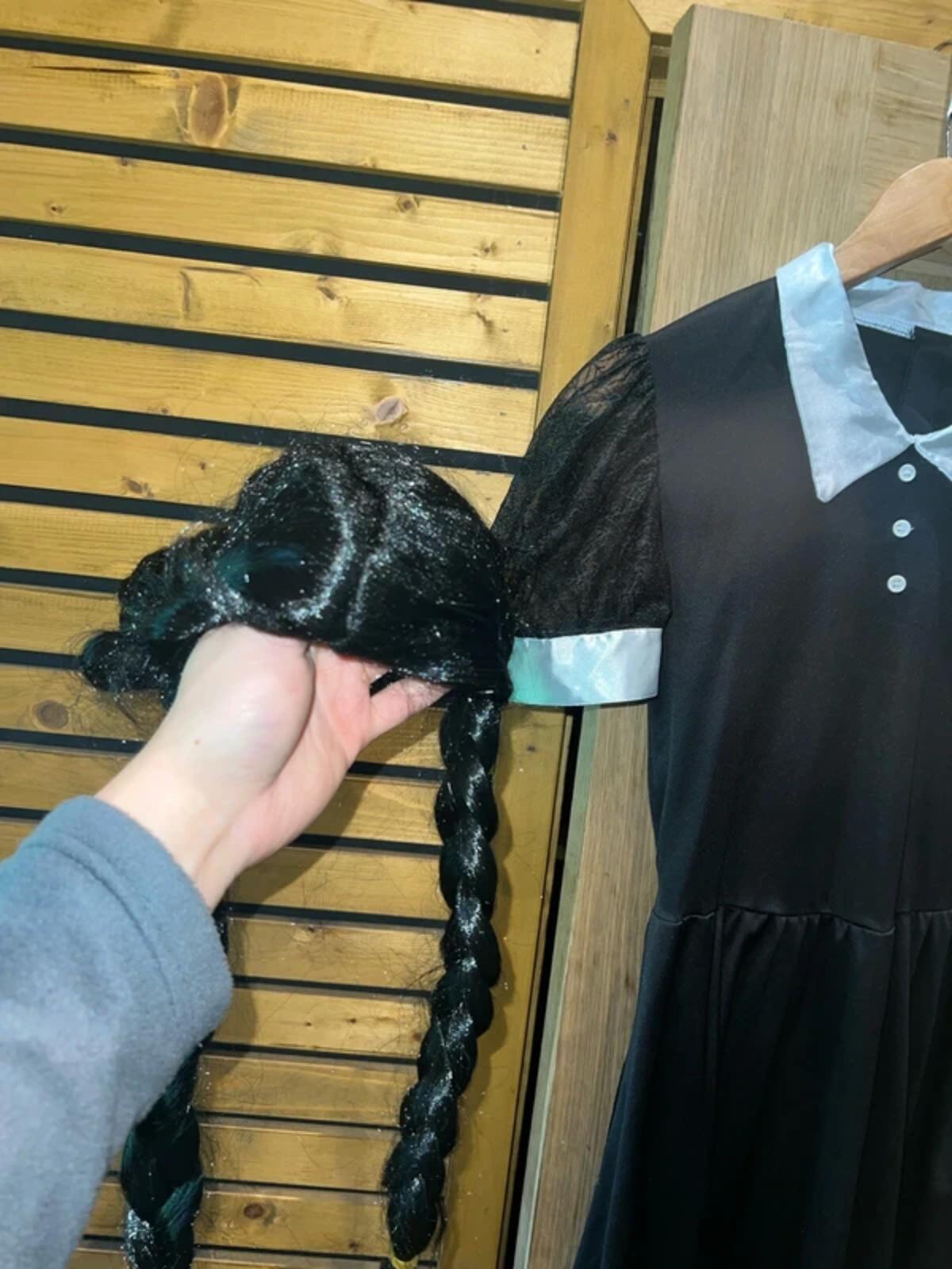 Wednesday Addams Halloween Fancy Dress Costume & Wig 13-14Y