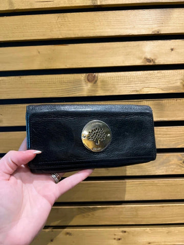 Vintage Mulberry Black Grained Leather Continental Purse Wallet