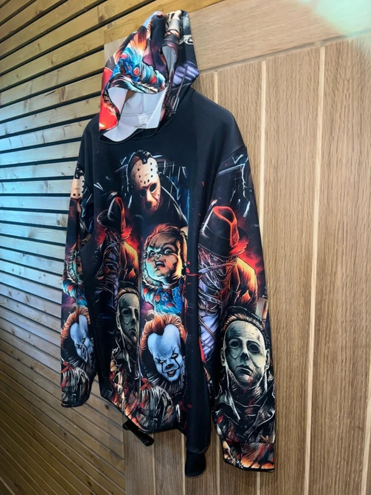 Horror Movie Graphic Black Hoodie L