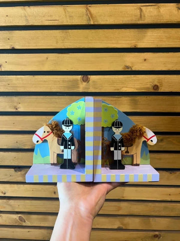 Handmade Horse & Rider Pair of Wooden Bookends