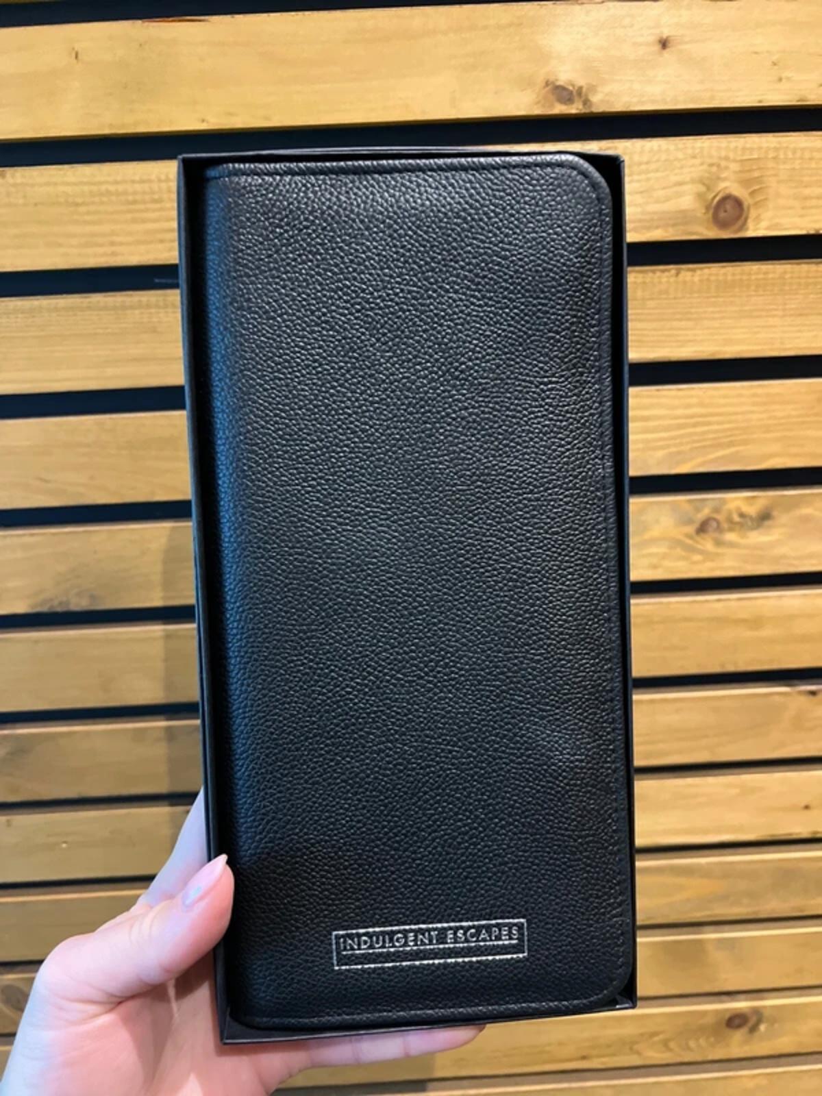 Indulgent Escapes Genuine Black Leather Travel Wallet Organiser NEW