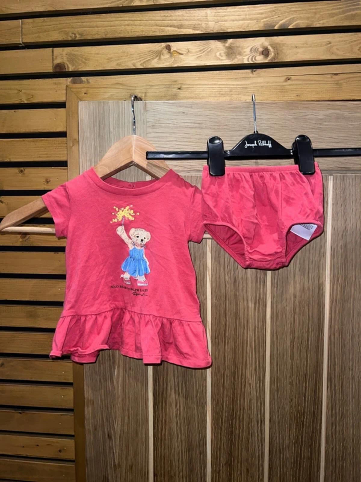 Ralph Lauren Polo Bear Baby Dress & Bloomer Co-ord Set 3M