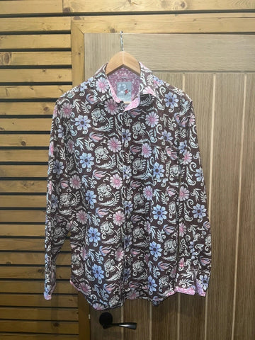 Vintage Joe Browns Fried Frog Brown Paisley Floral Shirt M