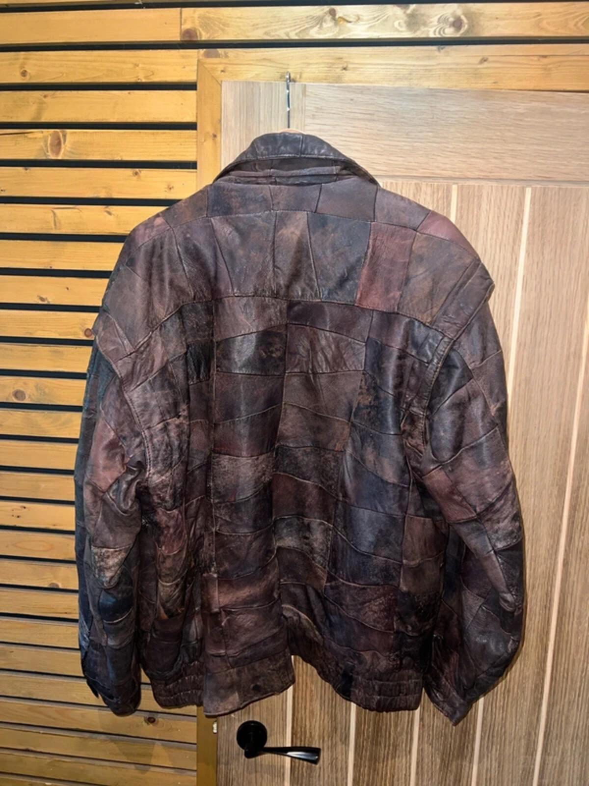 Vintage 1980’s Milan Brown Patchwork Leather Bomber Jacket XL