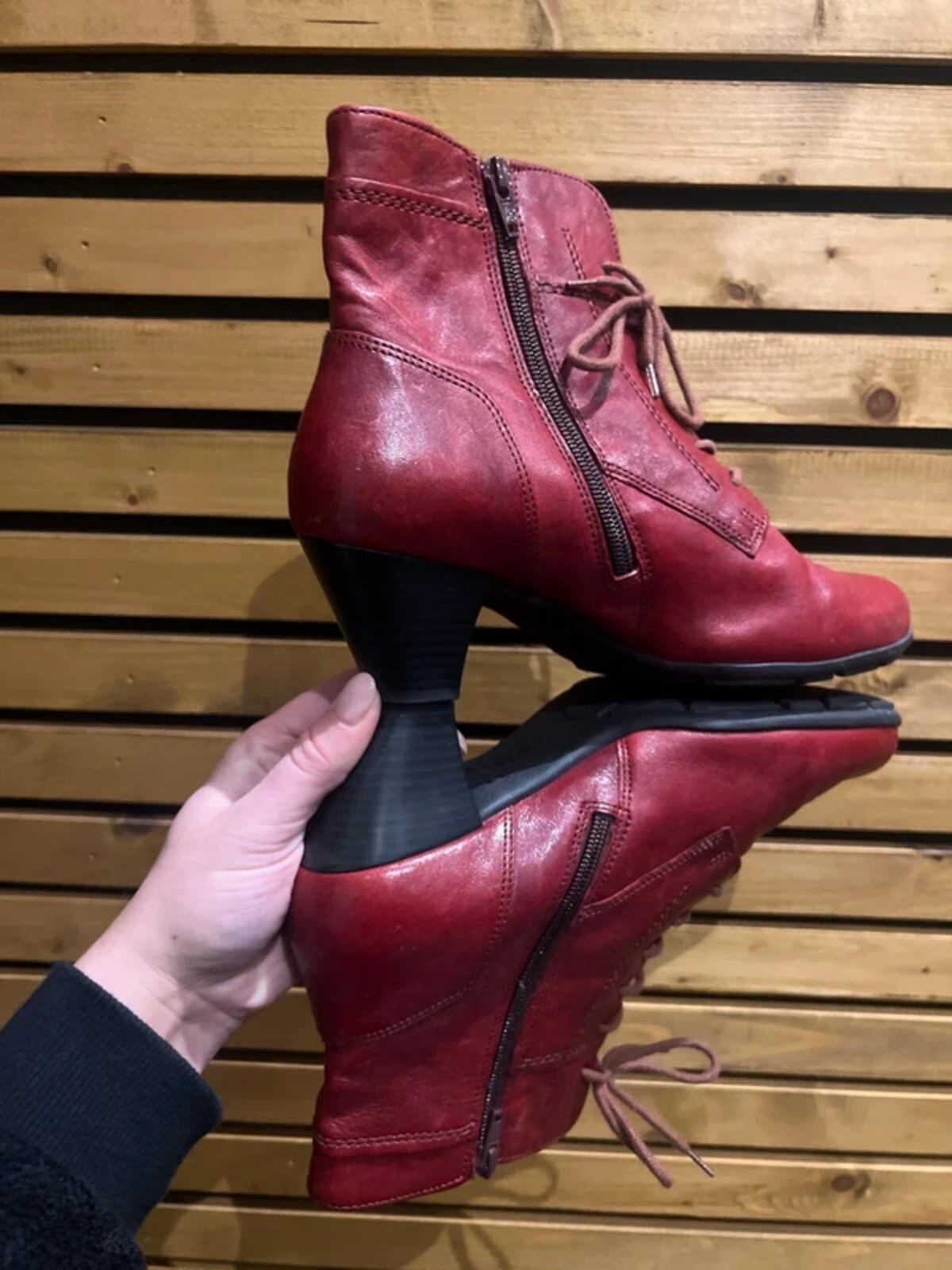 Gabor National Dark Red Leather Ankle Boots UK6.5