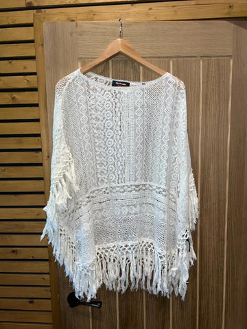 The Kooples Sunrise Designer Lace Broderie Boho Poncho
