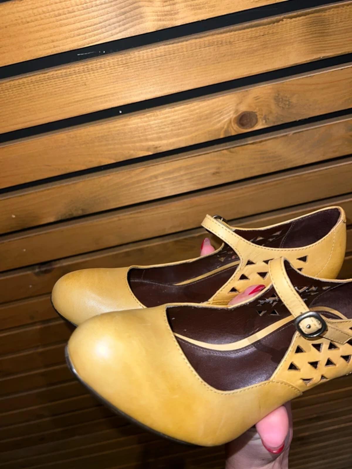 Kurt Geiger Mustard Mary Jane Heel Court Shoes UK3