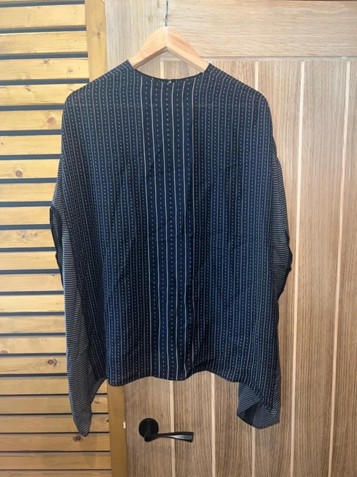 Vince Designer 100% Silk Boxy Oversized Black Sheer Poncho Blouse