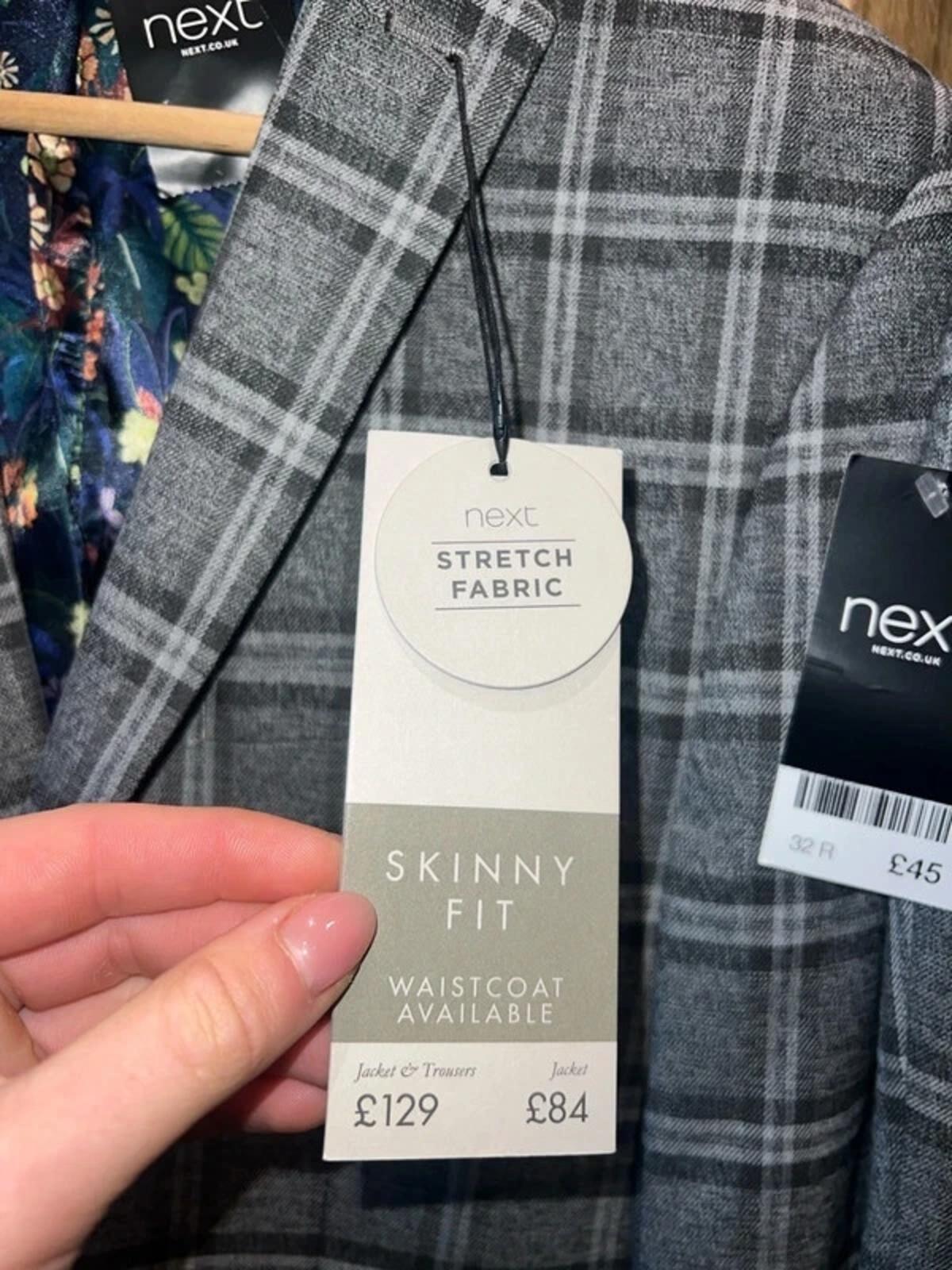 Next Grey Plaid Suit Jacket & Trousers Set NEW