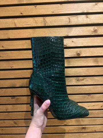 River Island Dark Green Faux Croc Print Stiletto Boots UK5 NEW