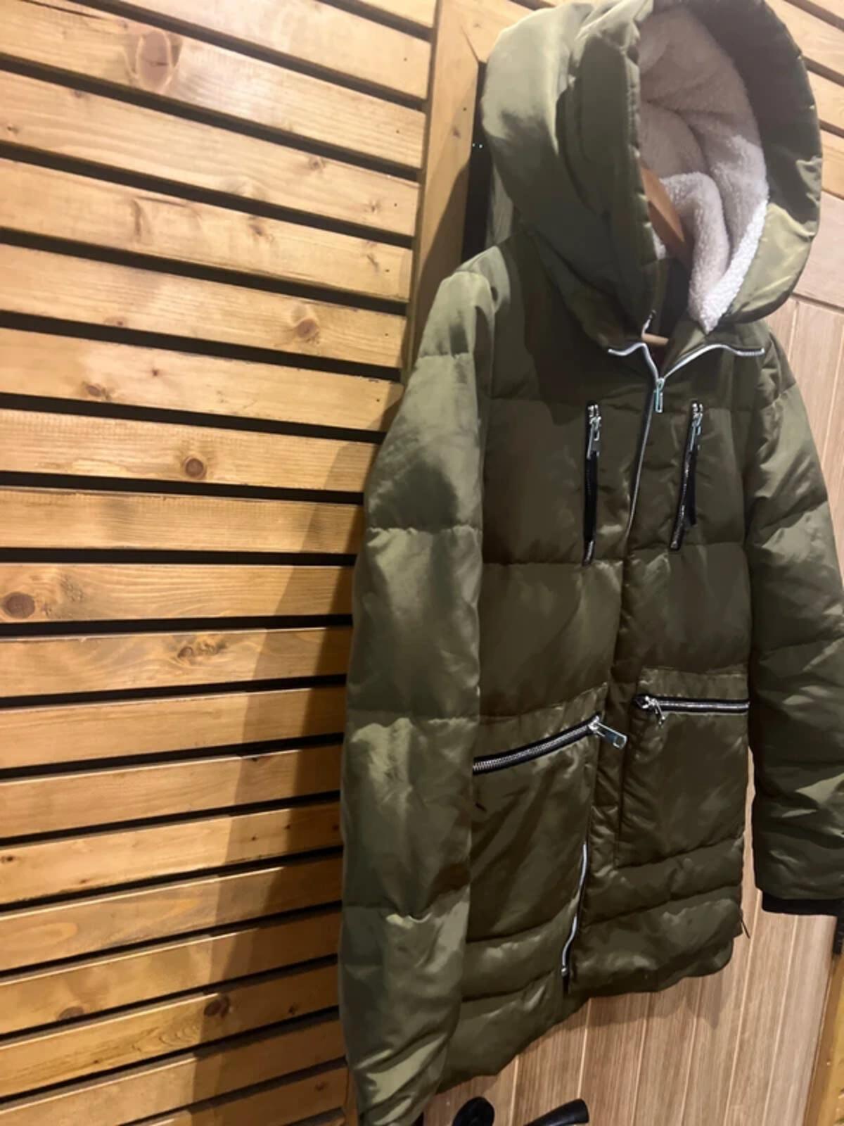 Zara Khaki Down Puffer Hooded Coat XS