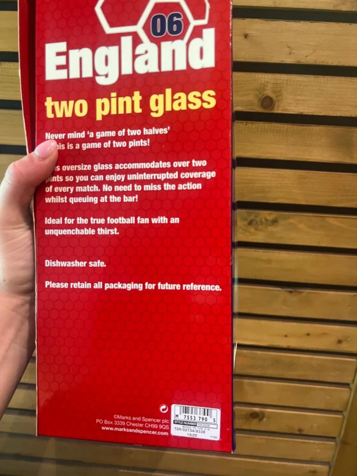 England Football 2006 World Cup Germany Vintage Two Pint Glass NEW