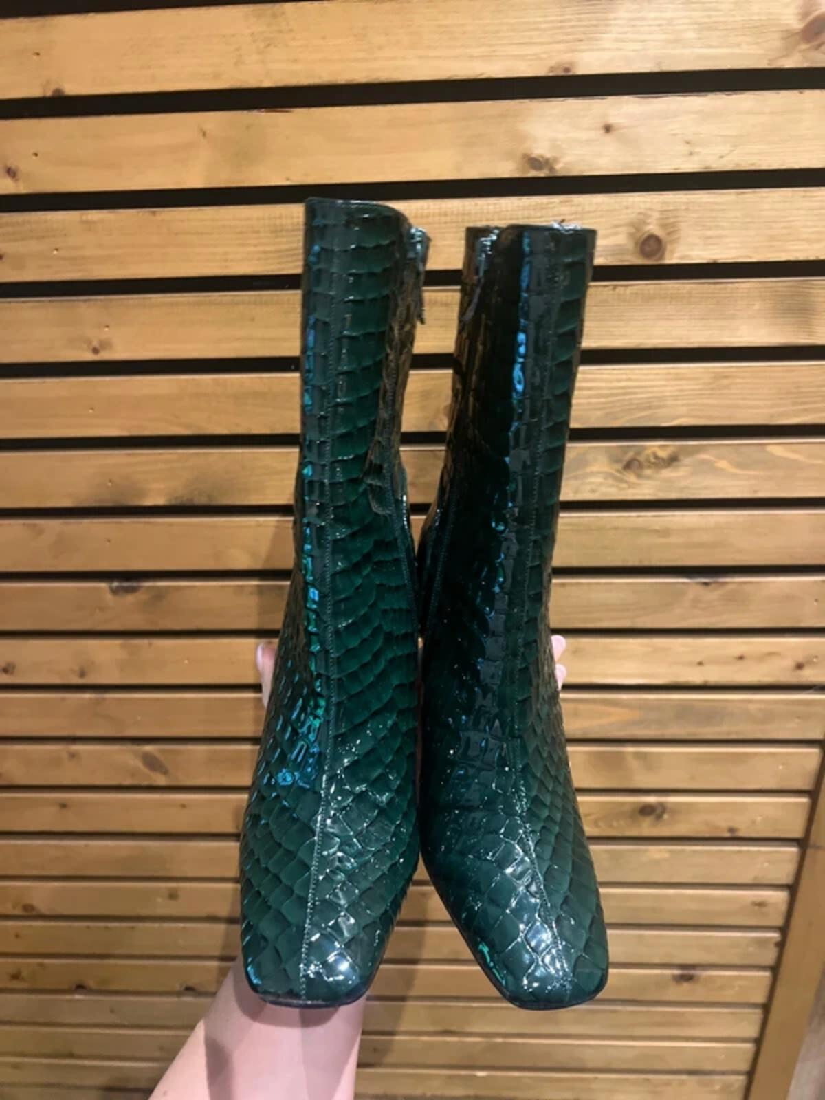 River Island Dark Green Faux Croc Print Stiletto Boots UK5 NEW