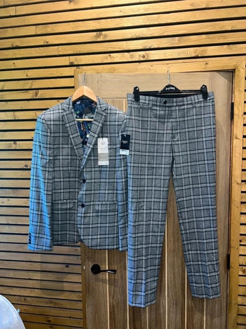 Next Grey Plaid Suit Jacket & Trousers Set NEW