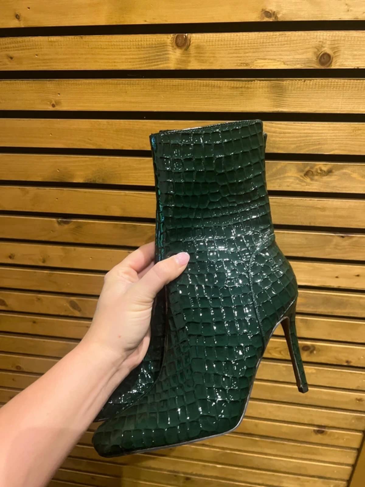 River Island Dark Green Faux Croc Print Stiletto Boots UK5 NEW
