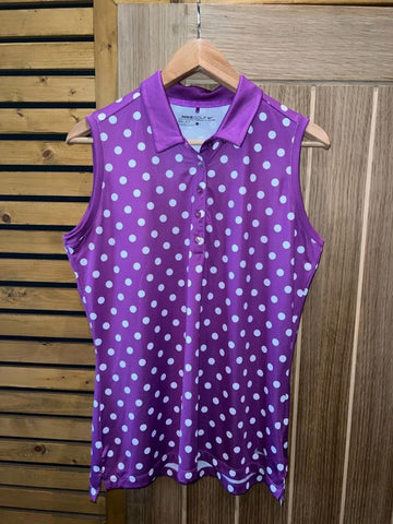 Nike Golf Dri Fit Purple Polka Dot Polo Vest Top L