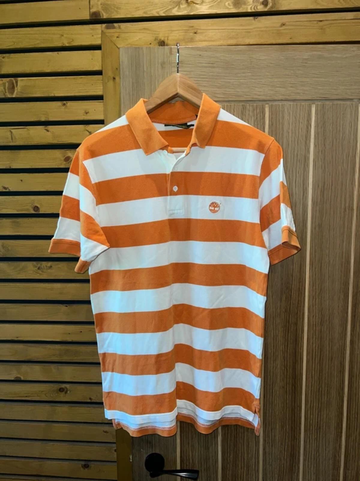 Timberland Orange White Striped Polo Shirt S