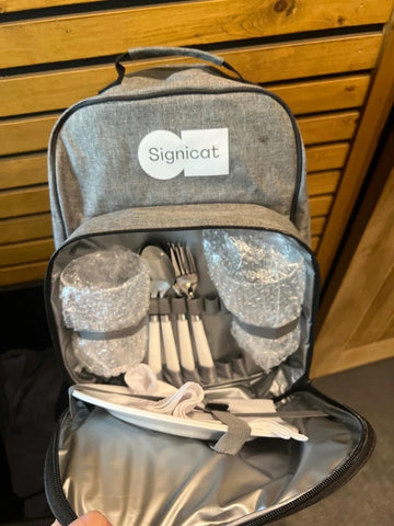 Picnic Insulated Grey Rucksack & Cutlery Set NEW
