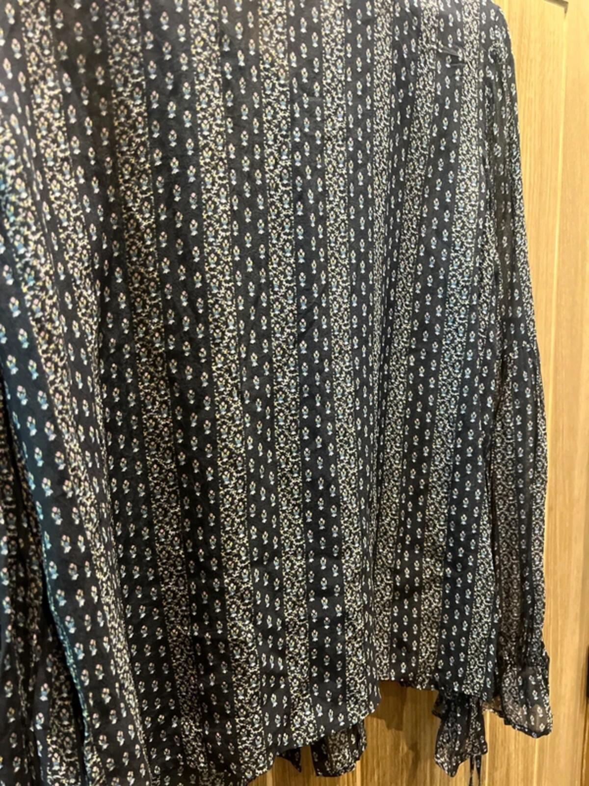 Paige Silk Black Button Down Ditsy Print Blouse L