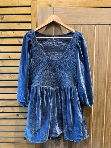 Free People Powder Blue Jewel Velvet Mini Dress NEW