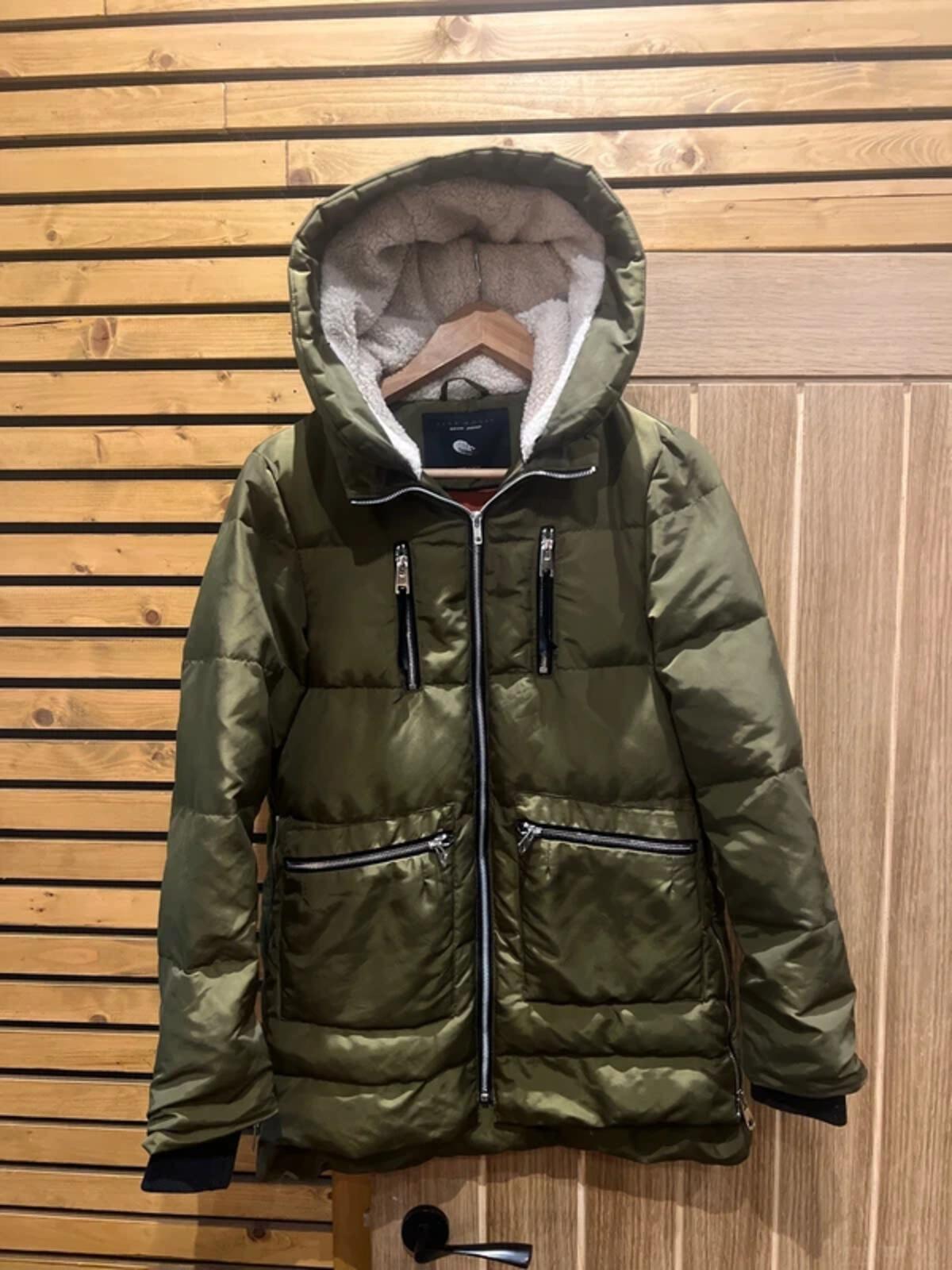 Zara Khaki Down Puffer Hooded Coat XS