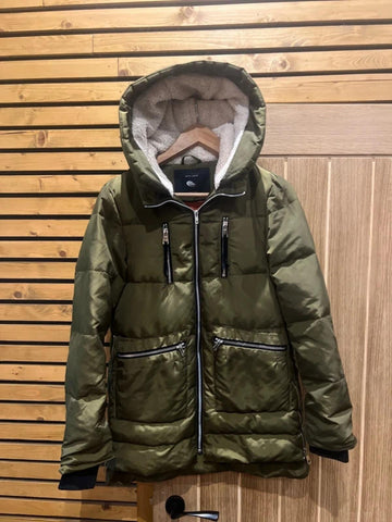 Zara Khaki Down Puffer Hooded Coat XS