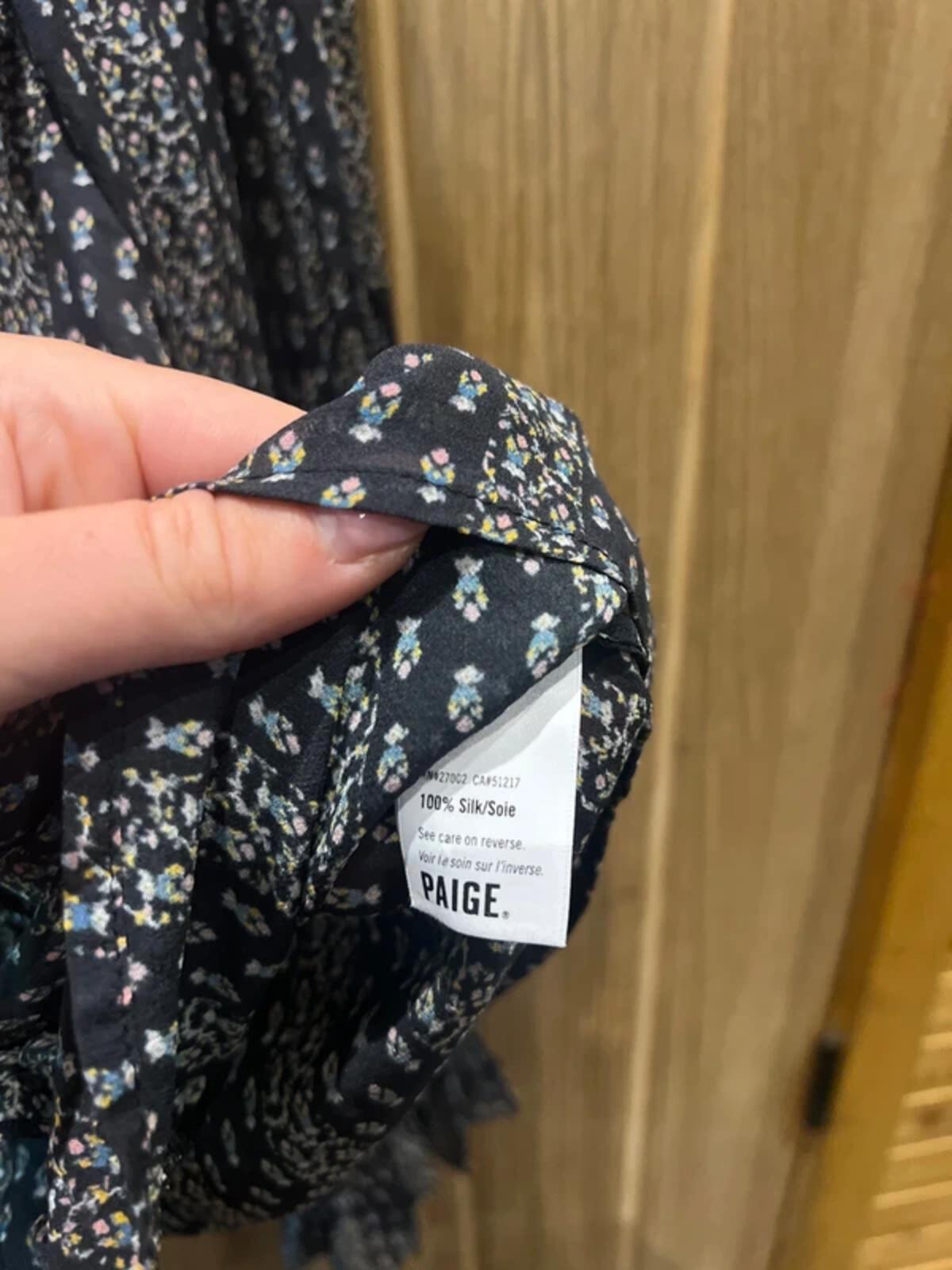 Paige Silk Black Button Down Ditsy Print Blouse L
