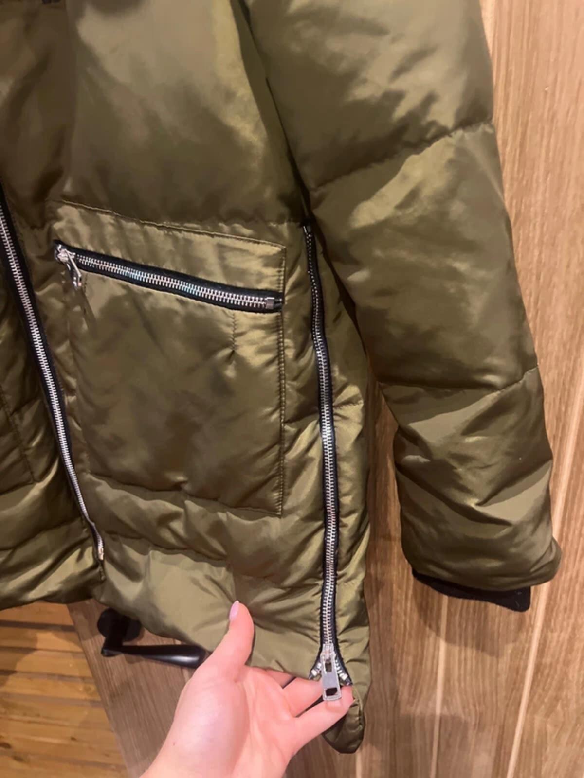 Zara Khaki Down Puffer Hooded Coat XS