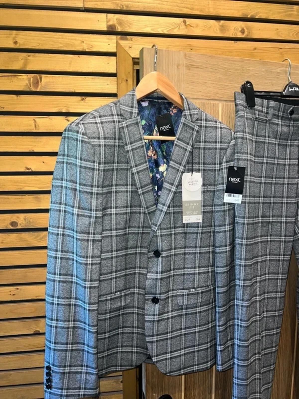 Next Grey Plaid Suit Jacket & Trousers Set NEW