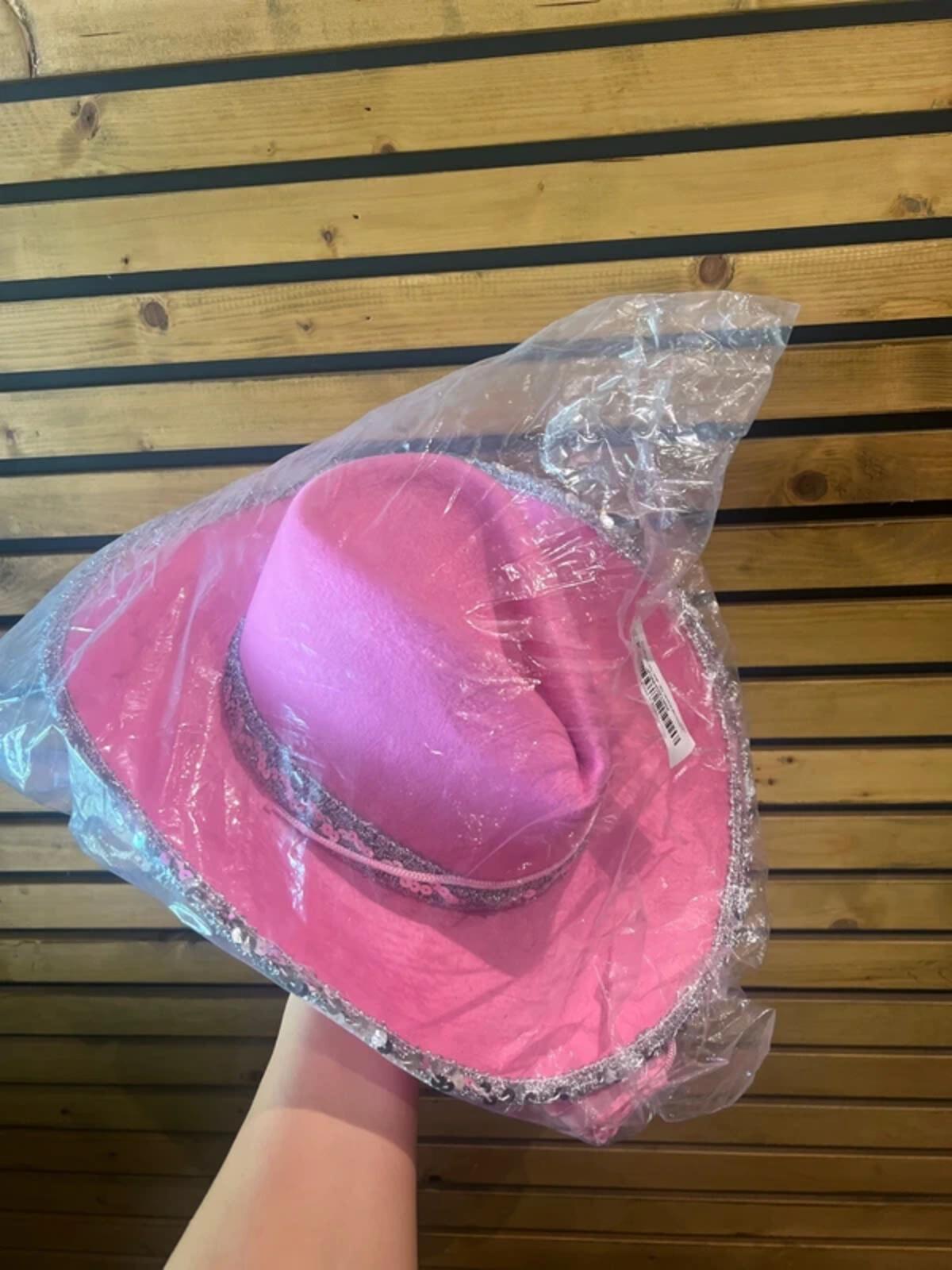 Pink Cowgirl Silver Trim Cowboy Hat, Bandana & Earrings Fancy Dress