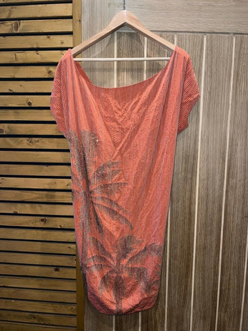 Diane Von Furstenberg Coral Silk Embellished Palm Tree Dress 14