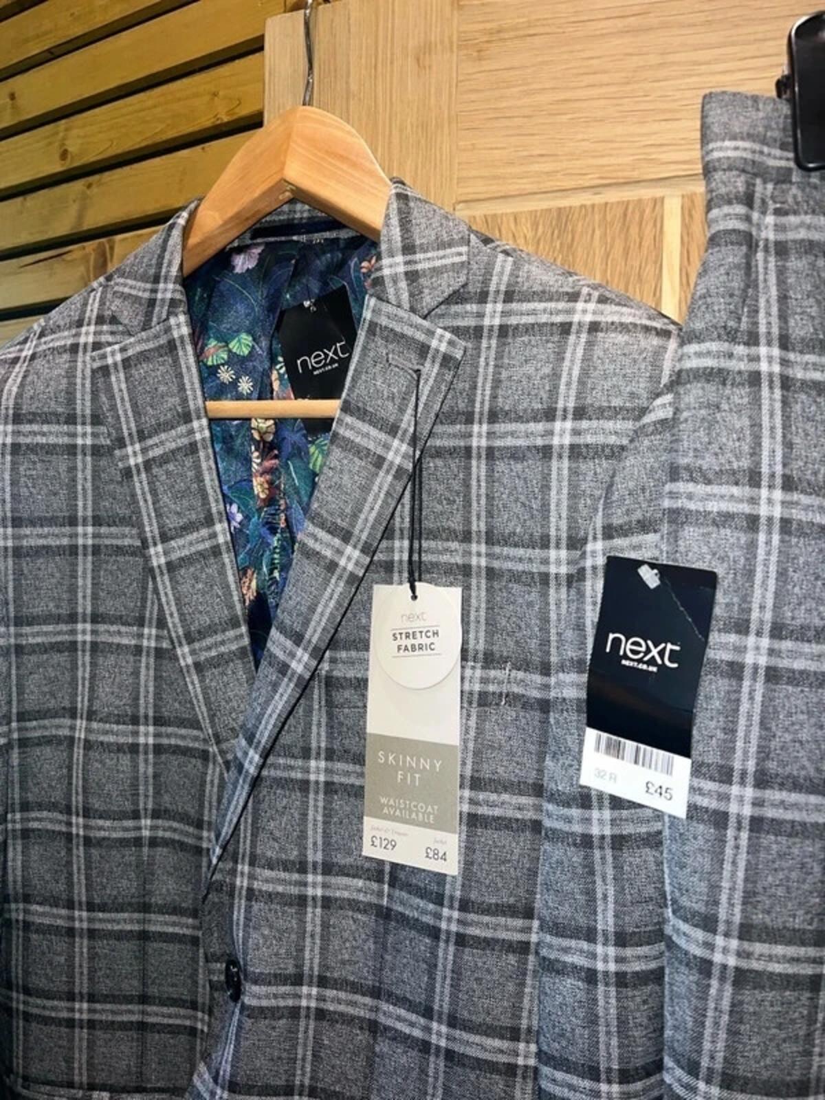 Next Grey Plaid Suit Jacket & Trousers Set NEW