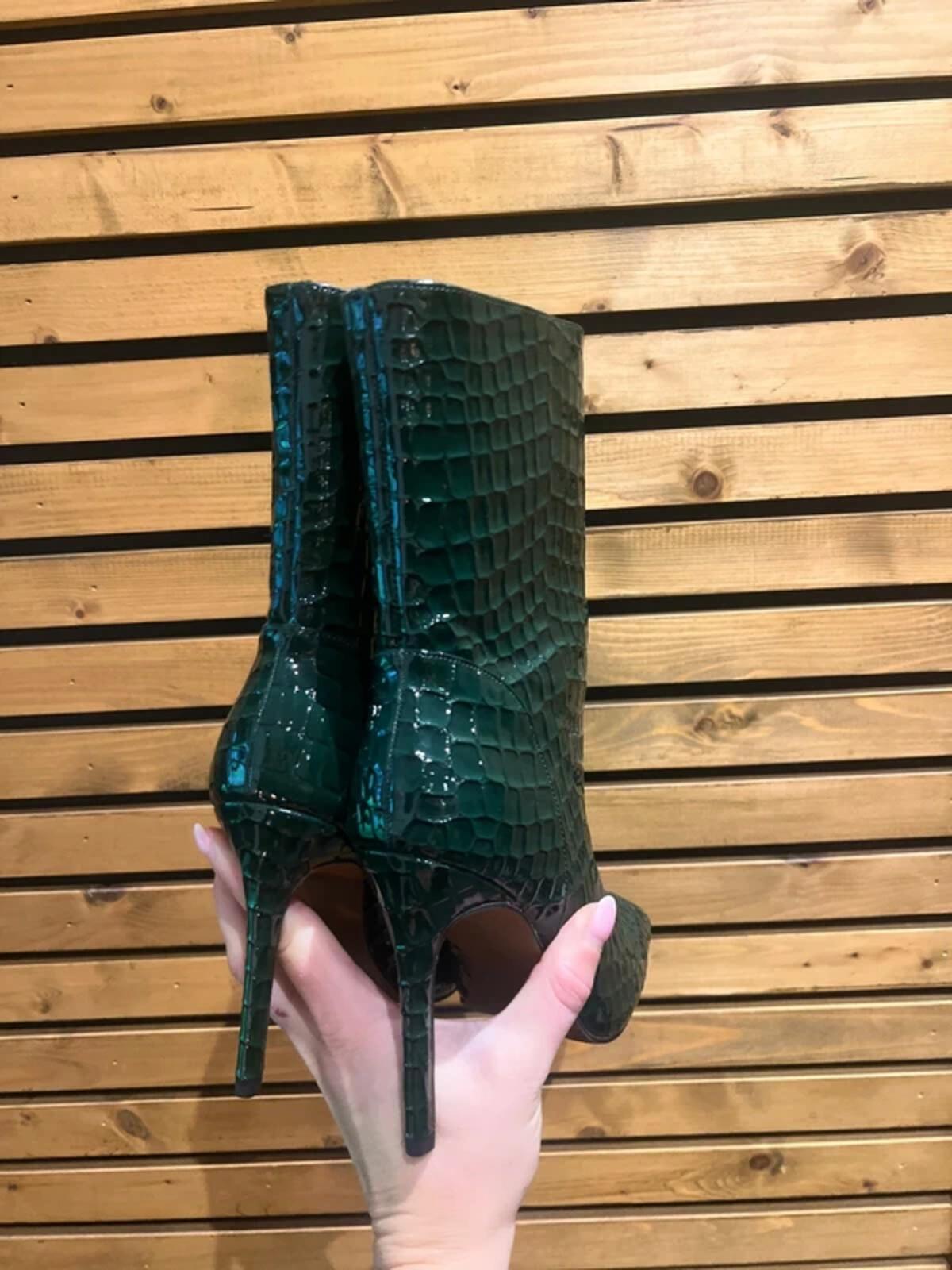 River Island Dark Green Faux Croc Print Stiletto Boots UK5 NEW