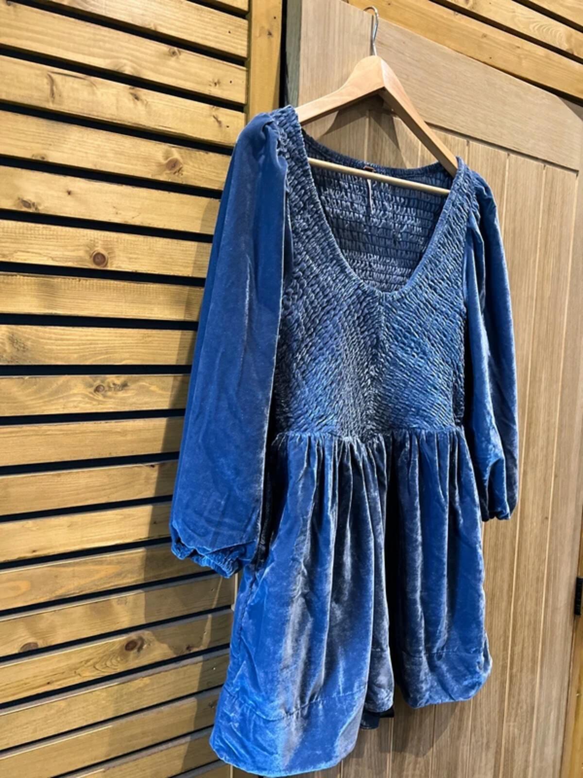 Free People Powder Blue Jewel Velvet Mini Dress NEW