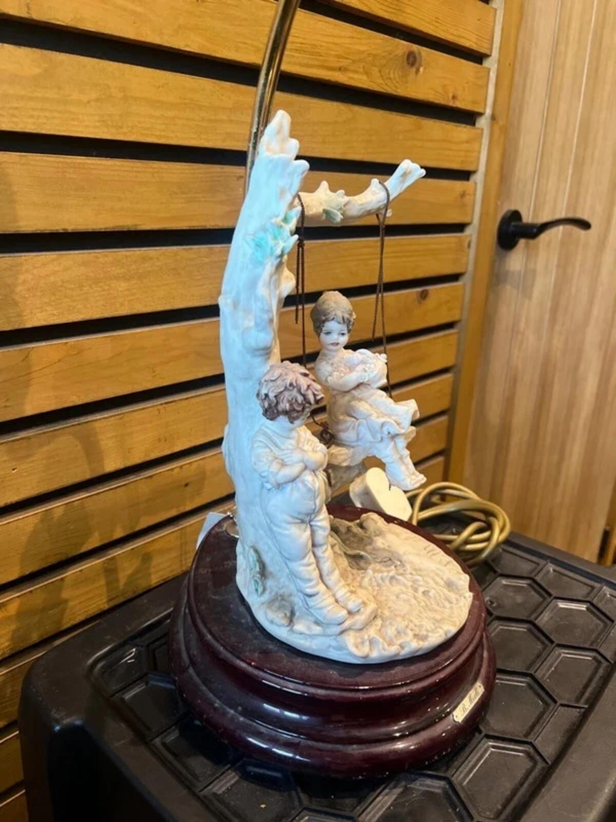 Vintage 1980’s Bruno Merli Rare Porcelain Brass Table Lamp