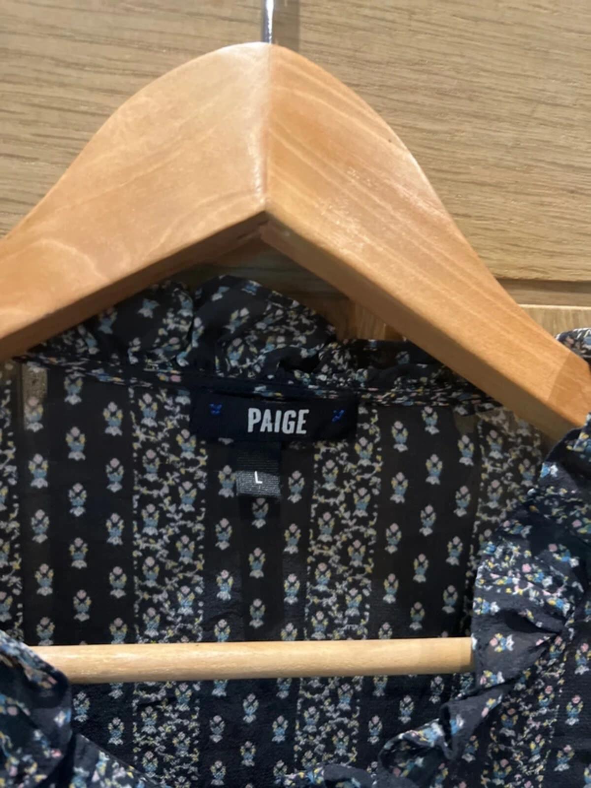 Paige Silk Black Button Down Ditsy Print Blouse L