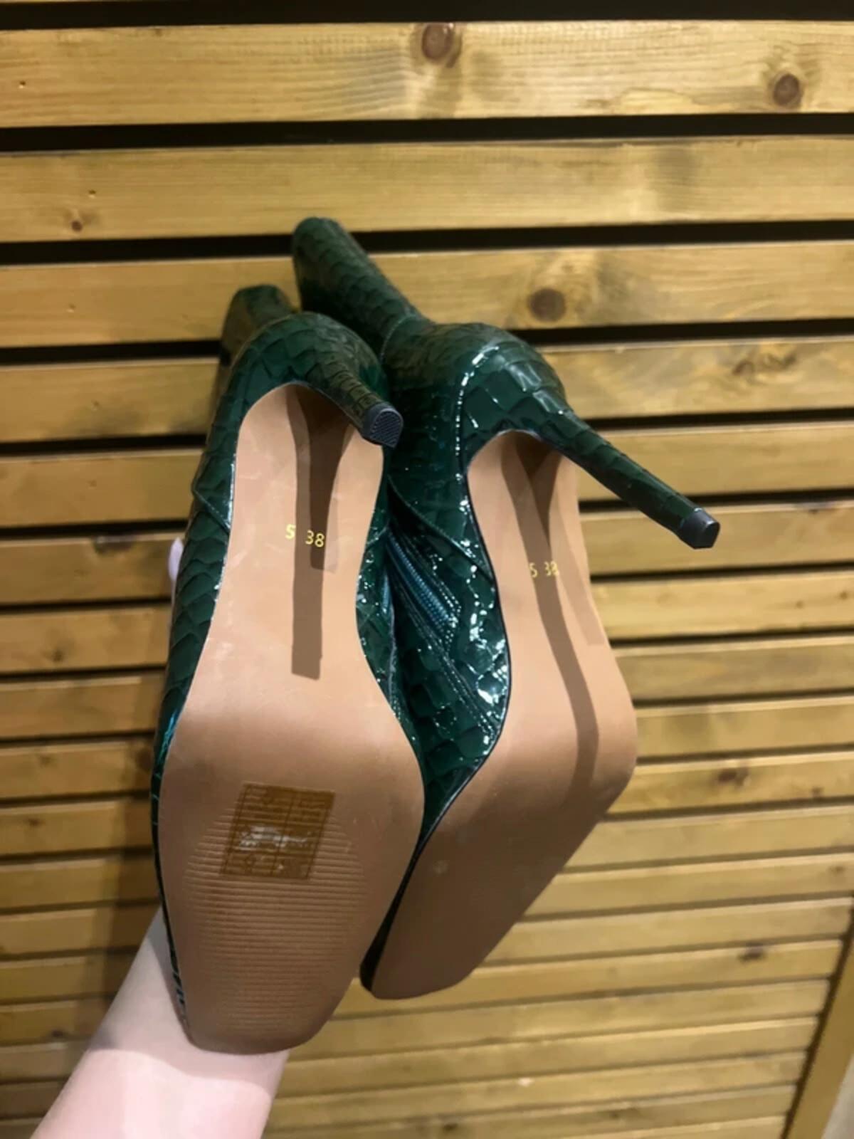 River Island Dark Green Faux Croc Print Stiletto Boots UK5 NEW