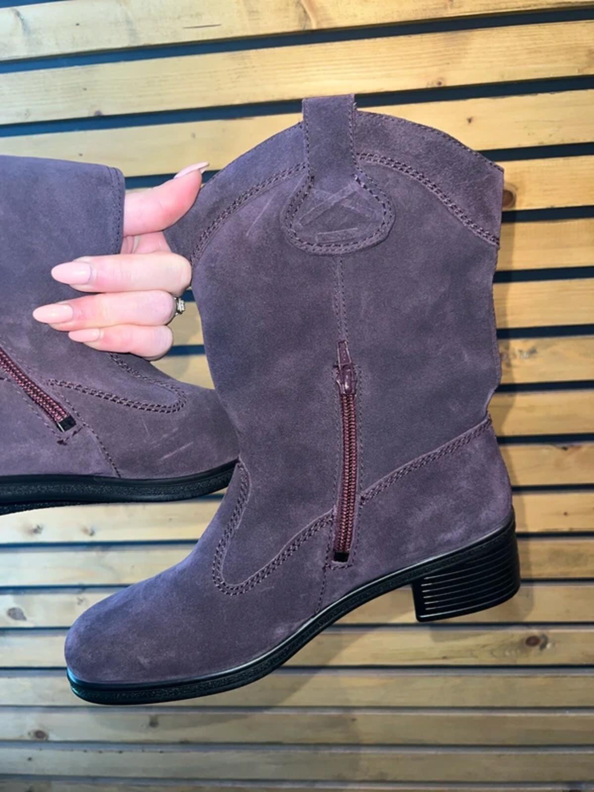 Hotter Purple Suede Heeled Boots UK5 NEW