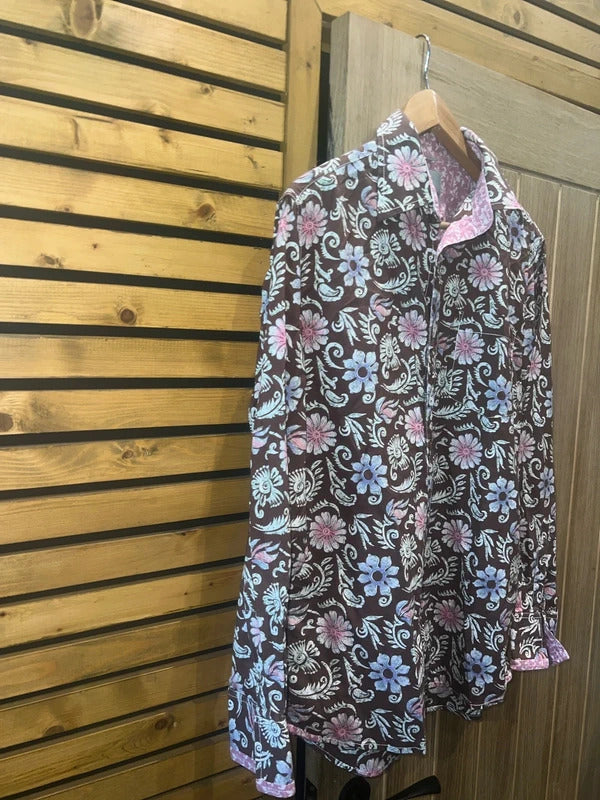 Vintage Joe Browns Fried Frog Brown Paisley Floral Shirt M