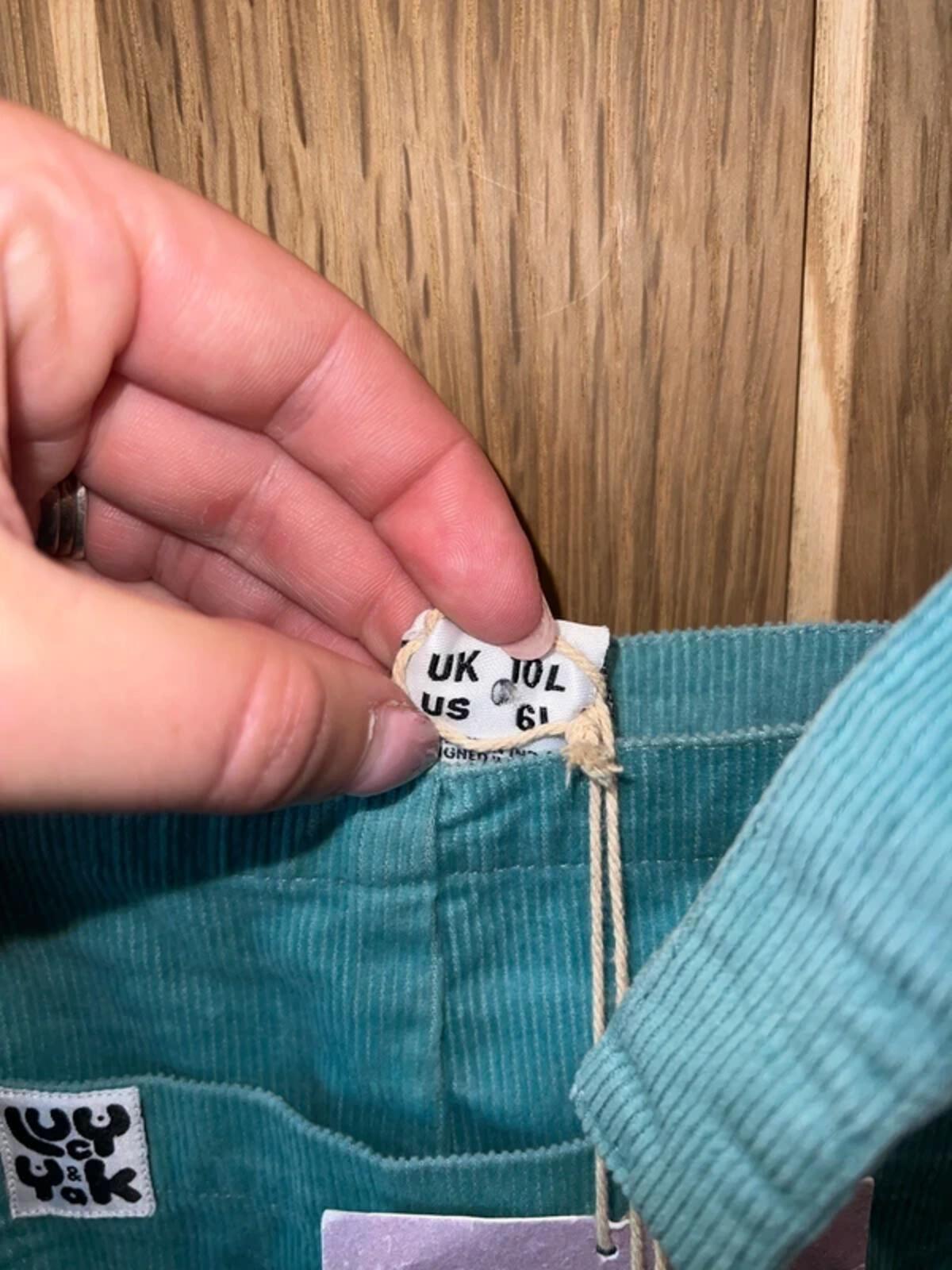 Lucy & Yak Turquoise Corduroy Dungarees 10L NEW
